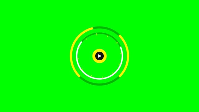 Abstract circular play button graphic with dynamic yellow and white lines