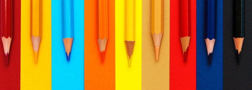 Close Up of Pencil Tips on Colored Stripes