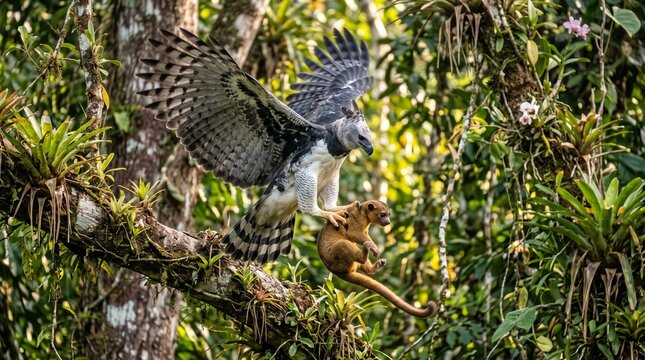 harpy eagle capturing kinkajou