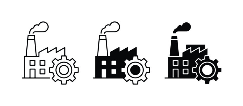 Industrial Factory Icons, Manufacturing Plant Symbols, Production Facility Graphics