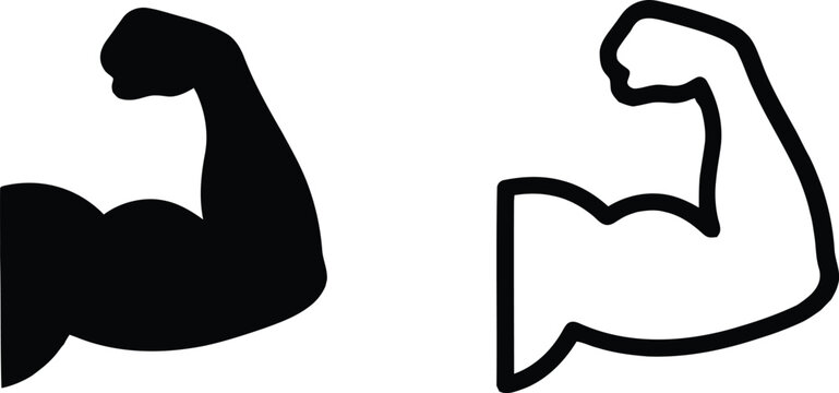 Bicep silhouette icon set with strength bodybuilding silhouette exercise training illustration isolated pictogram