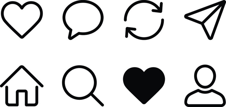 Social media icons set linear and solid with interface navigation illustration communication collection feedback