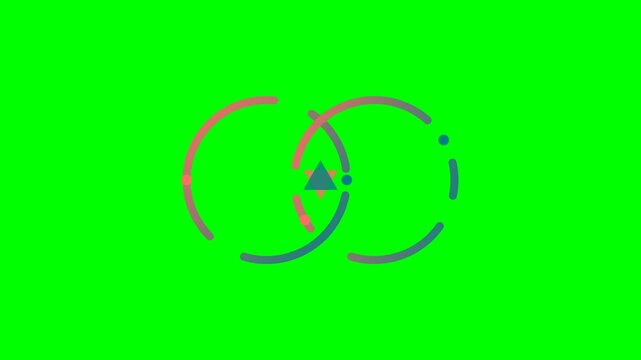 Abstract interlocking rings with a central triangle on a vibrant green screen