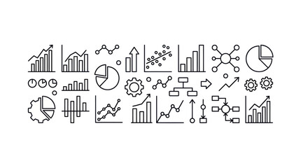 Obraz premium Business data analysis and financial growth line icons.