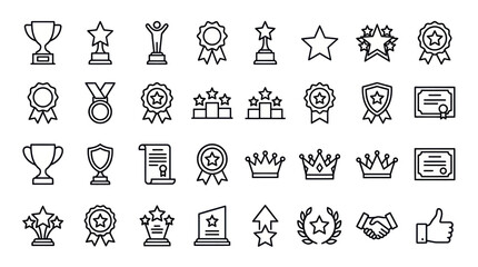 Fototapeta premium Achievement award and recognition line icons collection.