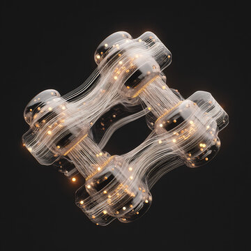 Abstract glowing plexus network with connected fiber optic strands 3D rendered