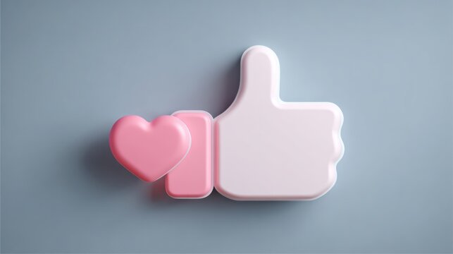 Thumb up and heart symbols made of candy on a pastel blue background