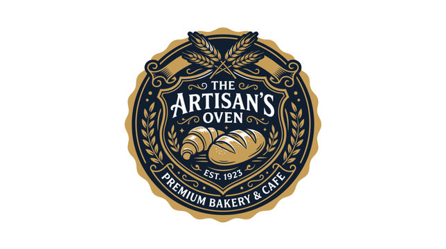 Artisan Bakery Cafe Emblem with Bread and Croissant