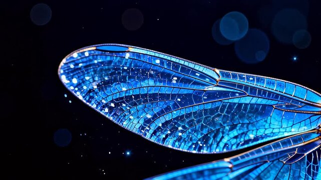 Closeup of a blue dragonfly wing
