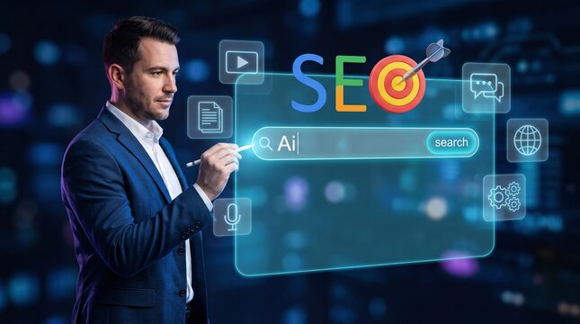 Businessman using ai technology for search engine optimization