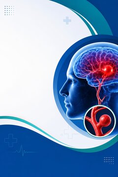 Human brain aneurysm medical illustration. Cerebral vascular disease and stroke risk concept.