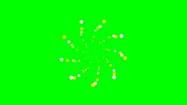 A circular spiral pattern formed by small white and yellow dots on green screen