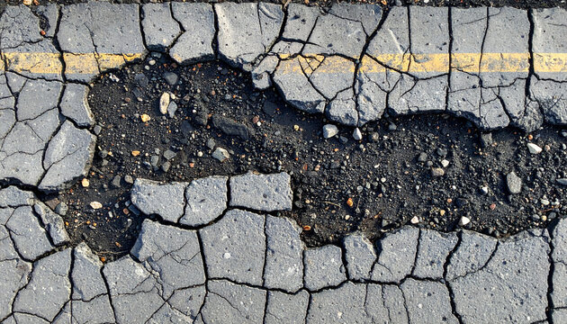 経年劣化が生み出す無骨なアスファルト舗装のグランジ背景テクスチャ
Weathered asphalt pavement grunge texture with natural cracks and worn surface