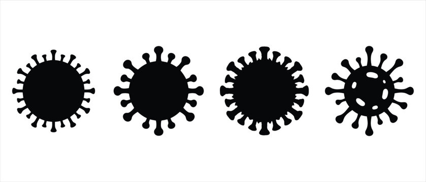 Coronavirus disease cell icons set with coronavirus microbiology bacteria pathogen infection research silhouette isolated collection epidemic pandemic sickness organism microscopic