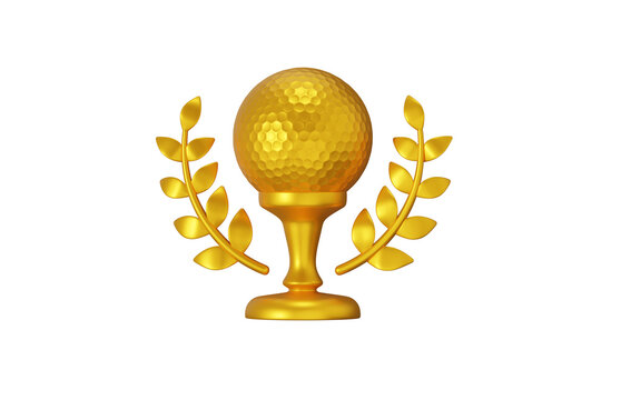 Golf trophy 3d icon. Championship award, tournament winner and sports achievement concept. Isolated 3D object.