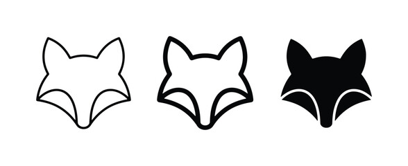 Fototapeta premium Fox Head Icons: Minimalist Outline, Filled, and Silhouette Vector Graphics for Wildlife and Nature Themes