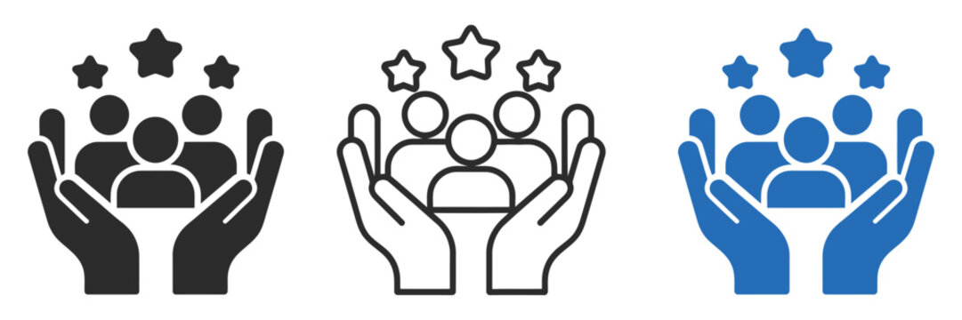 Customer loyalty icon set, client retention, user engagement, rewards program and business relationship symbols, clean vector illustration