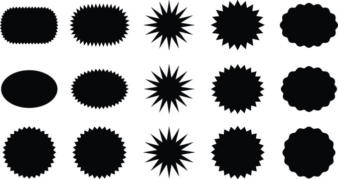 Retro Starburst Sticker and Scalloped Edge Badge Silhouette Collection Featuring Blank Sunburst Labels Frames and Geometric Price Tags for Commerce Retail Marketing