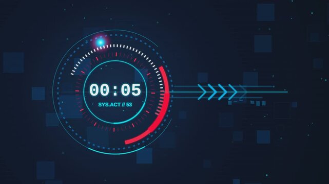 Countdown timer with digital futuristic interface technology for business and sports events.