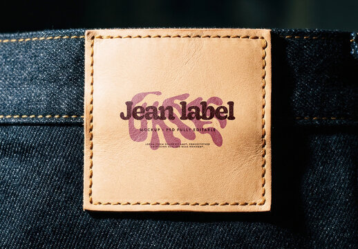 Leather Patch Label Mockup on Denim