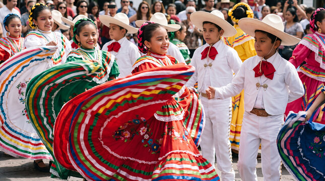 ni&ntilde;os mexicanos celebrando