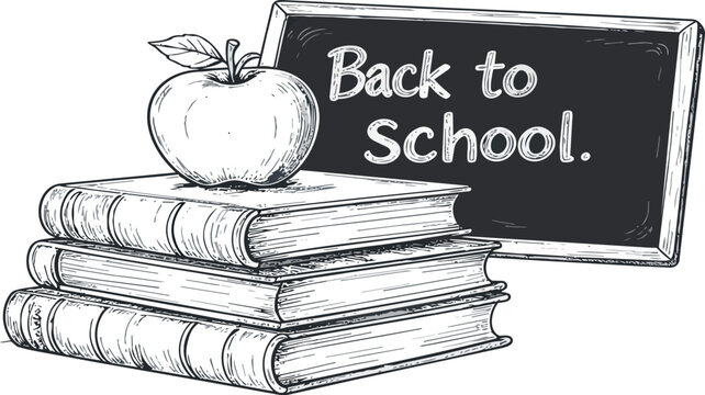 Back to school concept with books and apple
