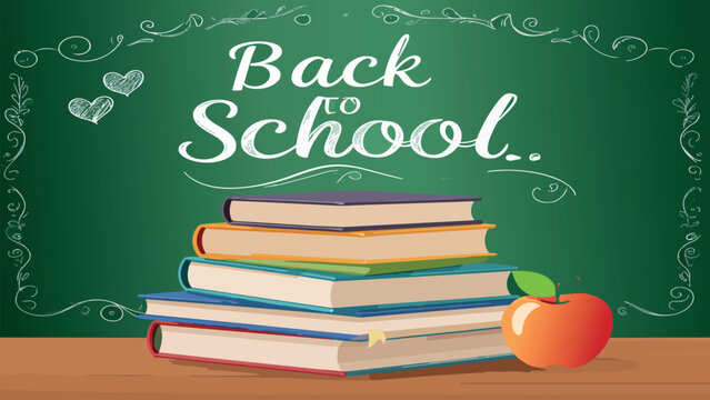 Back to school concept with books and apple