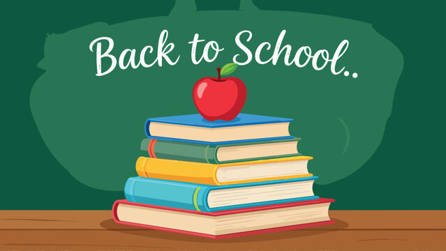 Back to school message with stacked books and red apple