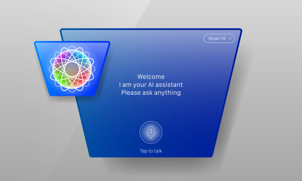 Blue AI voice assistant widget user interface design template