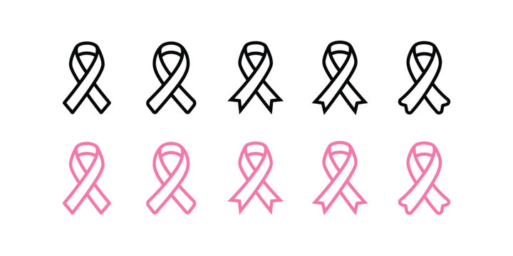 Set of black and pink awareness ribbons isolated on a white background for cancer support