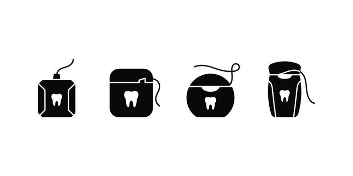 Set of dental floss container icons for oral hygiene and daily teeth cleaning routine vector illustration