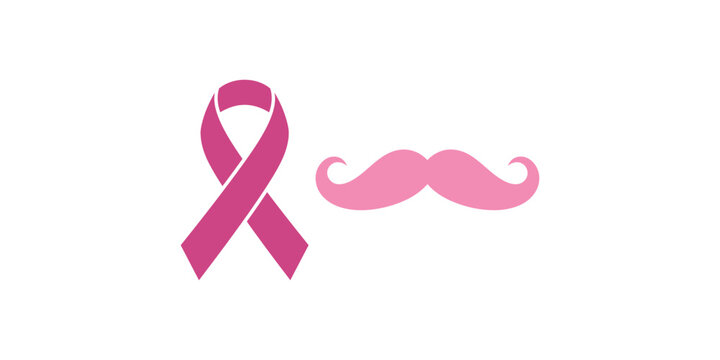 Pink breast cancer awareness ribbon and a pink mustache representing support for men and women health