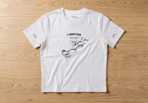White T-Shirt Mockup on Wood Floor