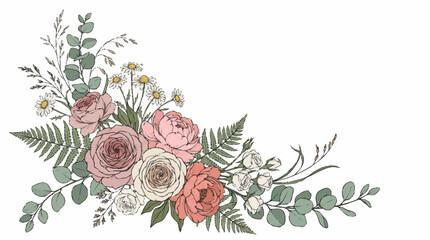 Elegant floral arrangement with roses and eucalyptus leaves. © azka