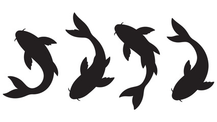 Fototapeta premium Black Koi Fish Silhouette Vector Art Set - Minimalist Japanese Koi Design for Logos, Branding, Tattoos, and Modern Illustrations