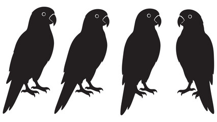 Fototapeta premium Black Silhouette Parrot Birds Vector Illustration Set of Four Minimalist Designs for Logos Branding Posters