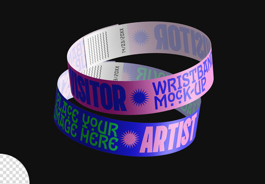 Paper Festival Concert Event Wristbands Set Mockup Isolated