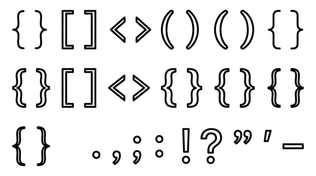 Typographic brackets, punctuation marks and coding symbols.