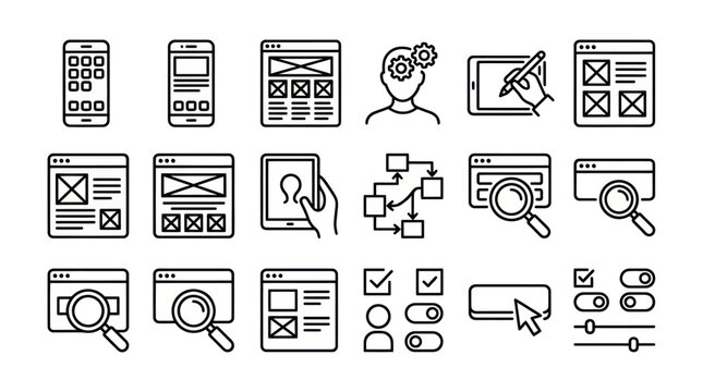 UX UI design process and web development icons.