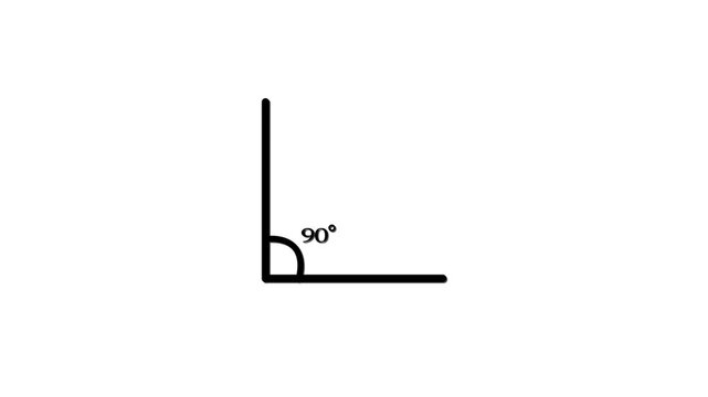 90 degree angle. Icon of 90 degree. Acute angle. Symbol for measure and math isolated icon animation..90 degree right angle measurement animation, alpha channel, 4k video.