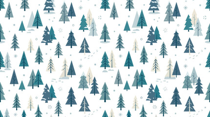 Obraz premium Pine tree forest pattern showcases a dense collection of evergreen shapes in various shades of blue and white, creating a tranquil winter scene.