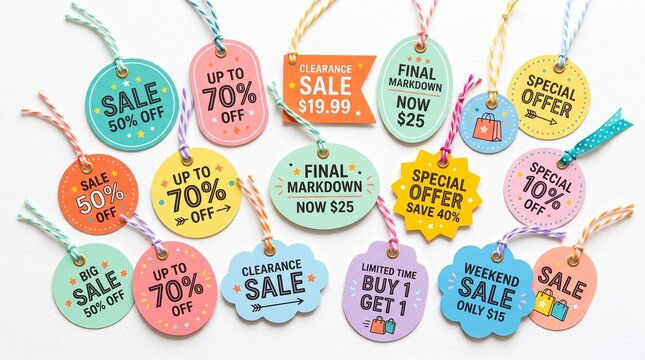 Cute Rounded Sale Tag Collection &ndash; Colorful Discount Labels on White Background