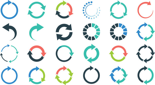Circular Arrow Icon Set with Reload Refresh Synchronize Update and Loading Progress Indicators for Website Interface and App Designs