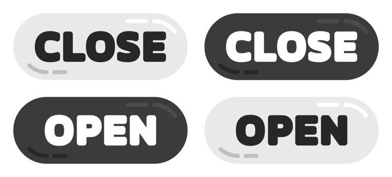 Open and close button icon set in modern black and white vector design