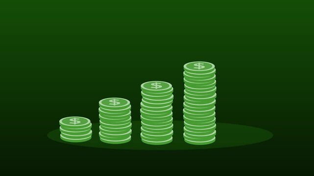Monochrome coin stacks showing financial growth animation