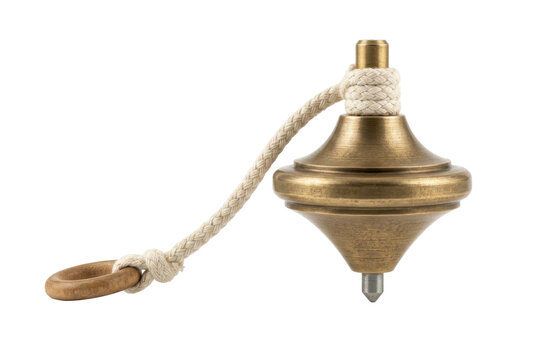 Antique brass plumb bob tool with hanging rope.