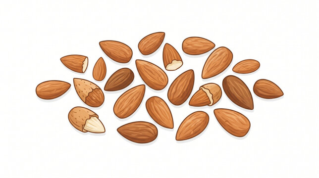 Vector Illustration of Fresh Almond Nuts Heap Isolated on White Background