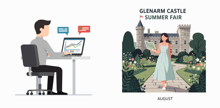 Professional analyzing summer event data with Glenarm Castle fair in August