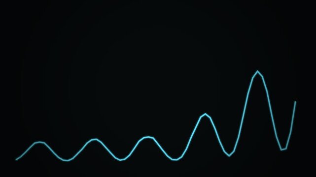 Abstract digital background featuring a glowing blue neon line graph chart bar motion effect representing financial data analysis and stock market trends
