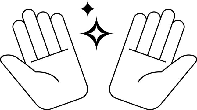 Open hands line art vector illustration for high five or magic concept